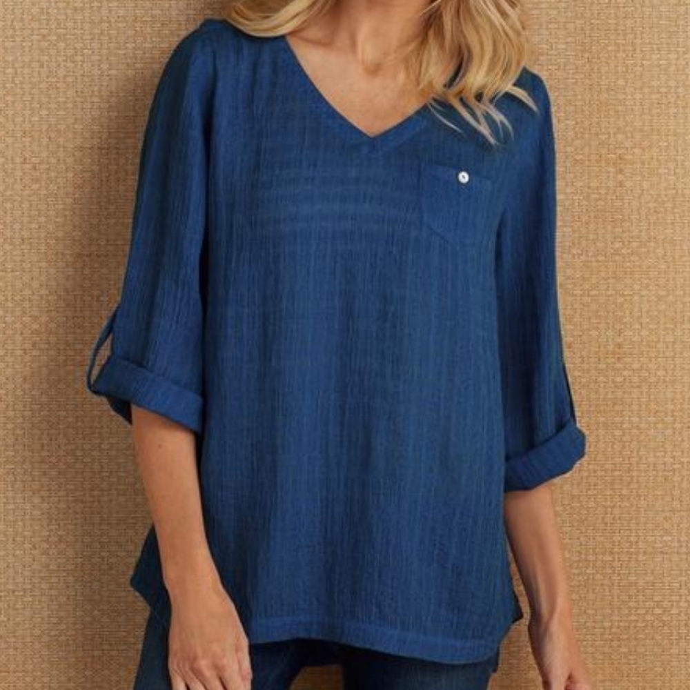 Soft Surroundings Topanga Top in Deep Blue Sea, New With out Tags